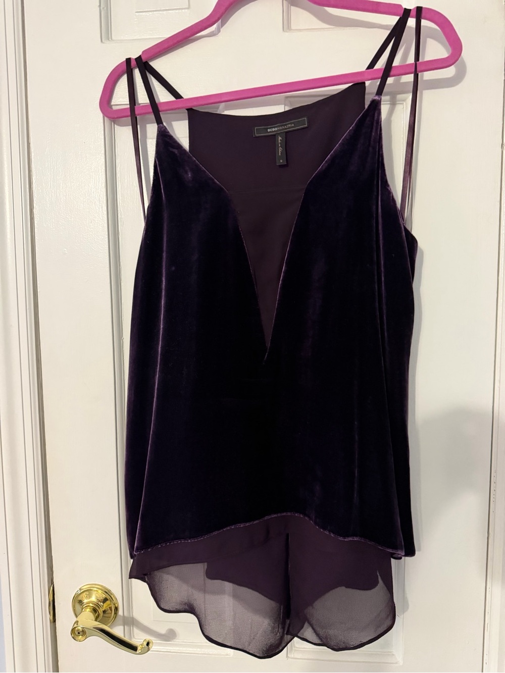 BCBGMaxAzria Deep Plum Velvet & Sheer Chiffon Chemise